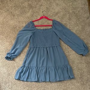 1. STATE Smock Bodice Ruffle Hem long sleeve mini dress